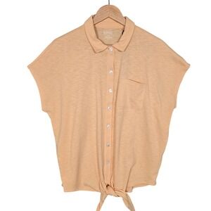 NWT Buffalo David Bitton Women's Peach 100% Cotton Slub Tie Front Top L